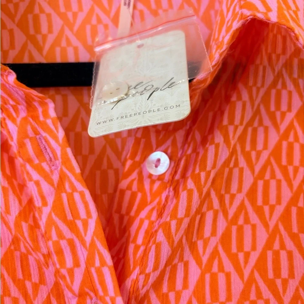 NWT Women $128 Free People Rillo Orange Beach Summer Shirtdress size Small